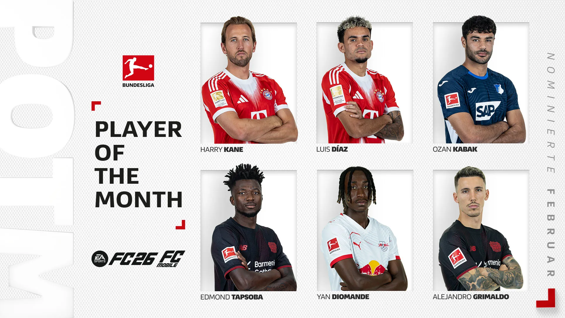 世界杯高清直播平台-德甲2月最佳球员候选：凯恩、迪亚斯、迪奥曼德在列